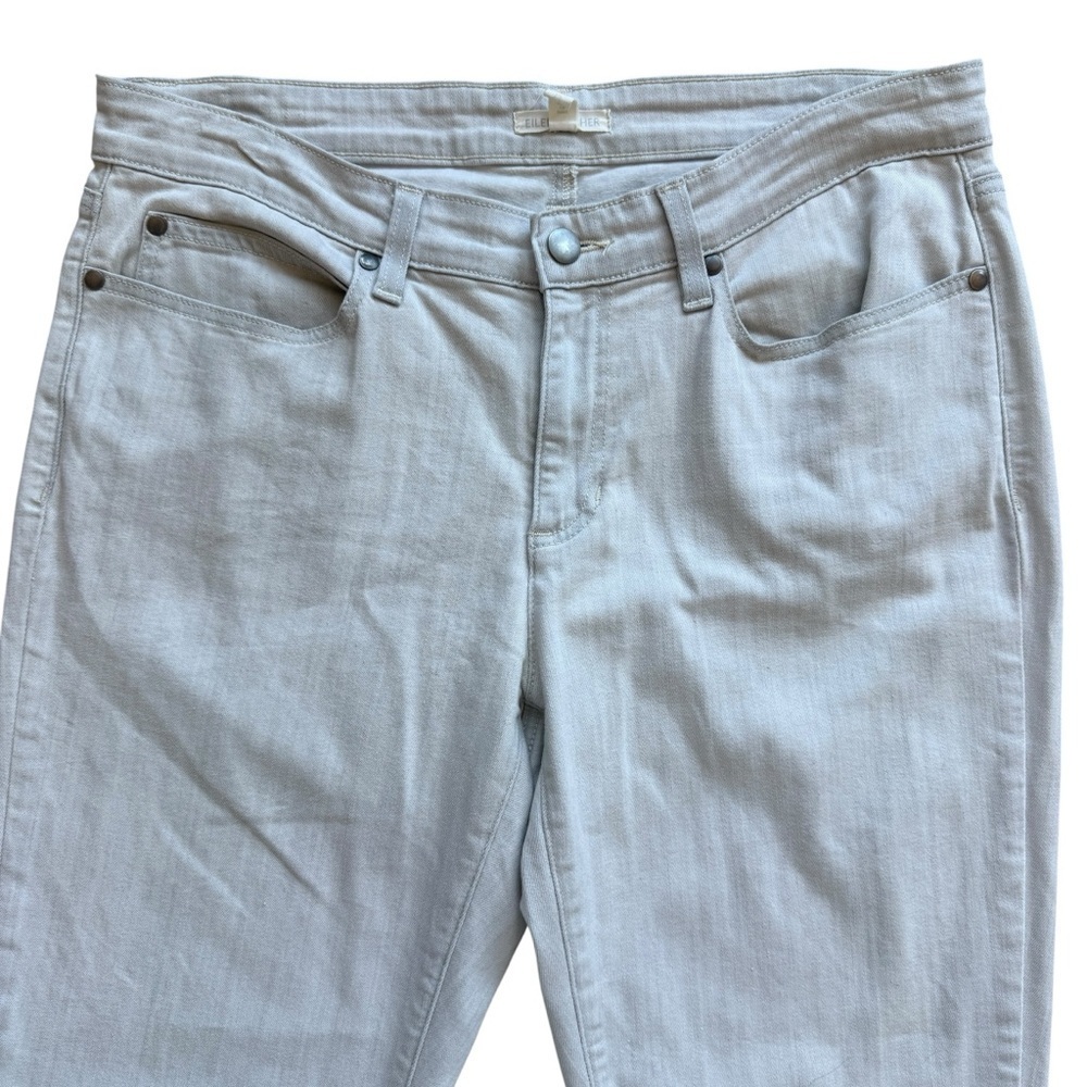 Eileen Fisher Jeans Womens Sz 12 Light Gray Stretch Straight Leg Organic Cotton